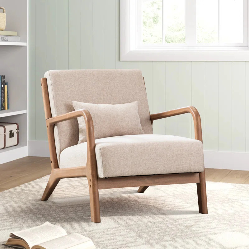 Hertford 26" Wide Mid Century Upholstered Solid Wood Accent Chair with an Extra Pillow | Wayfair North America