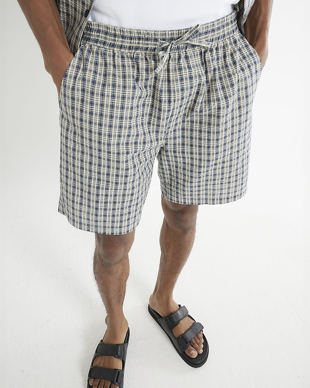 Blue Regular Fit Check Shorts | River Island UK & IE