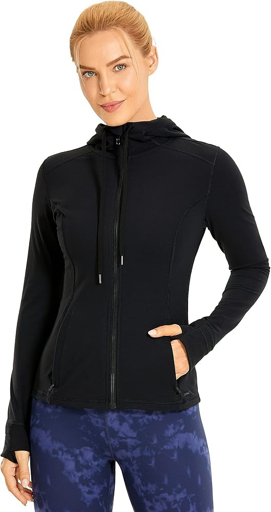 CRZ YOGA Women's Brushed Full Zip Hoodie Jacket Sportswear Hooded Workout Track Running Jacket with  | Amazon (US)