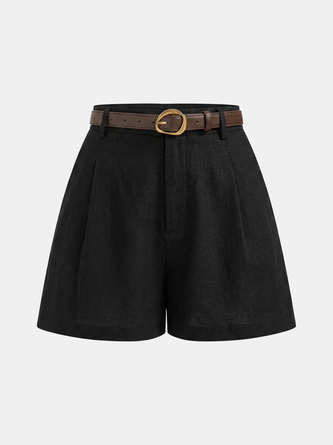 High Waist Belted Linen Blend Shorts | Commense
