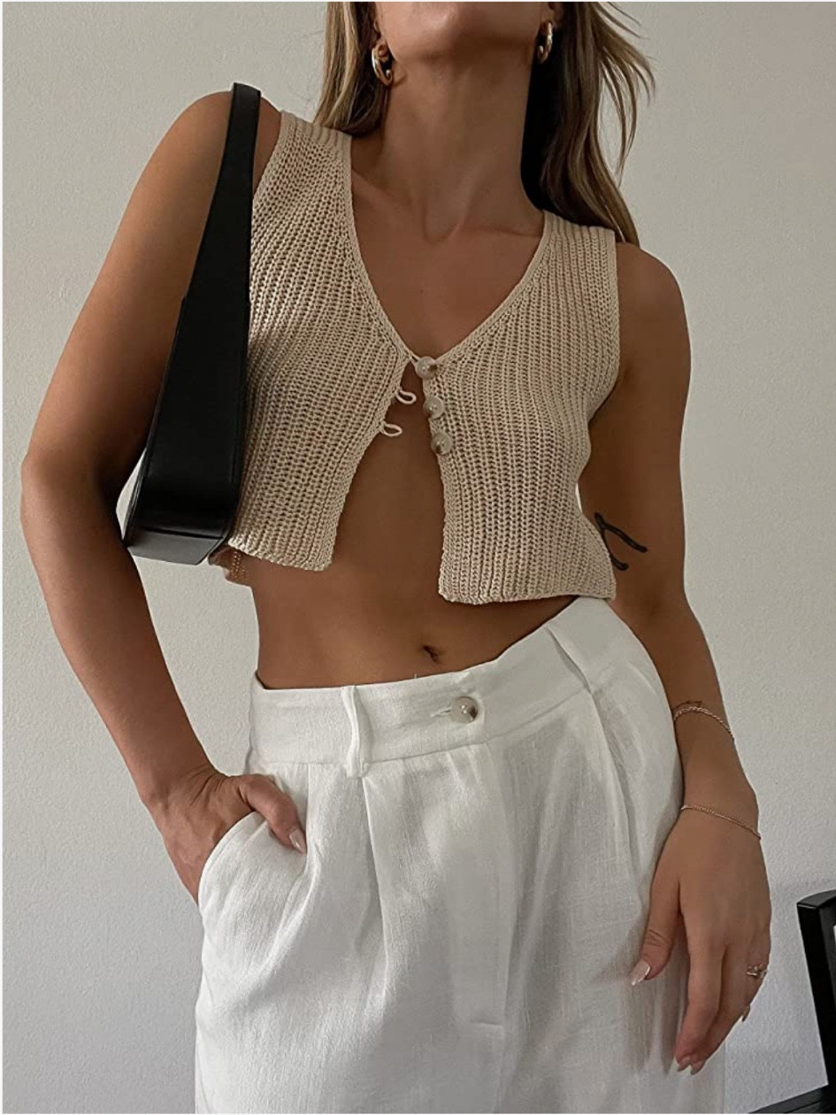 Retro style crochet knit tank vest. Pretty style for easy looks, clean girl looks, vanilla aesthetic looks, everyday wear, dressed up or down. Amazon find.

#LTKstyletip #LTKunder50 #LTKFind