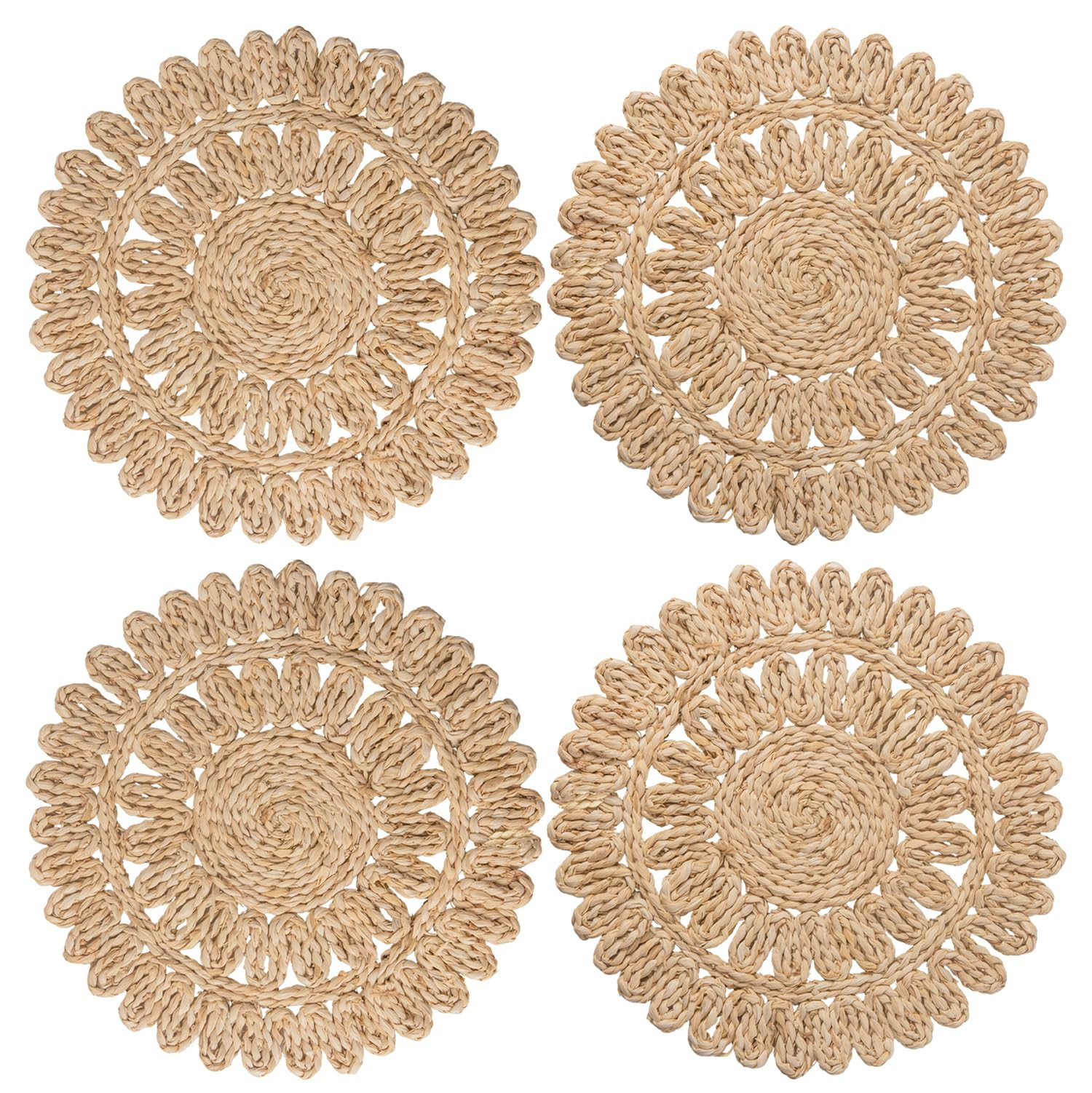 13.8" Round Corn Husk Placemats | Boho Woven Rattan Table Mats | Natural Spring Farmhouse Plate C... | Amazon (US)