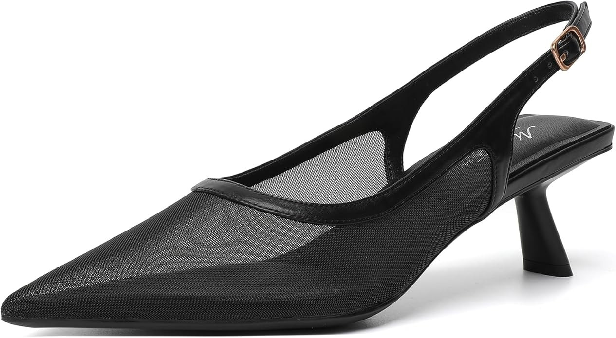 Mostrin Kitten Heels for Women Pointed Toe Pumps Patent Leather Low Heel Slingback Heels with Buc... | Amazon (US)
