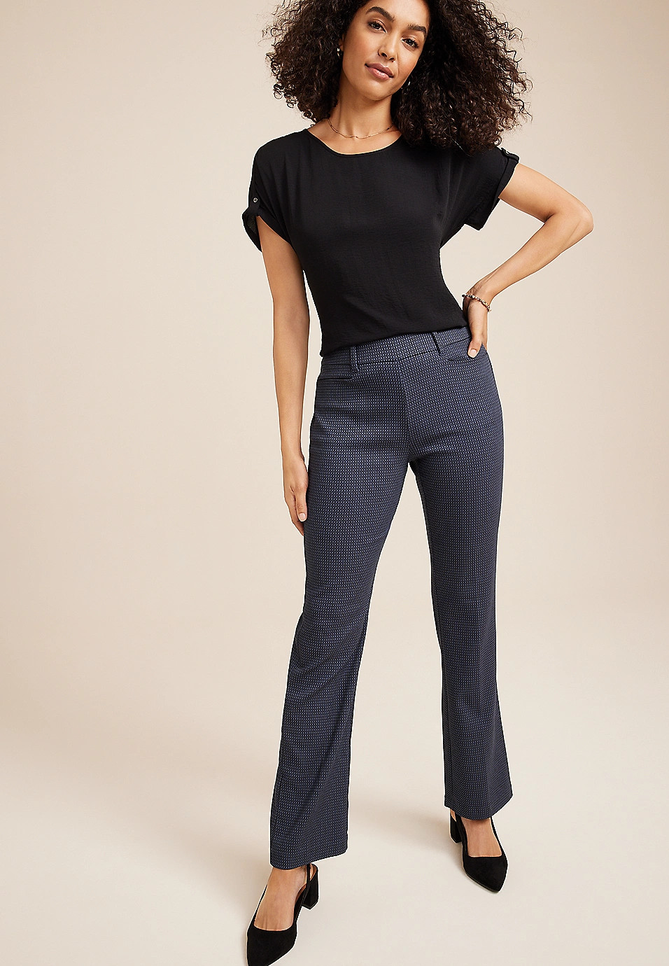 Bengaline Textured Mid Rise Bootcut Pant | Maurices
