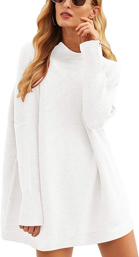MILLCHIC Women Casual Turtleneck Batwing Sleeve Slouchy Oversized Ribbed Knit Tunic Sweaters | Amazon (US)