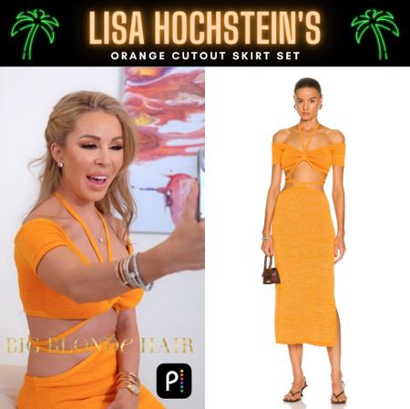 Orange Crush // Get Details On Lisa Hochstein’s Orange Cutout Skirt Set With The Link In Our Bio #RHOM #LisaHochstein 