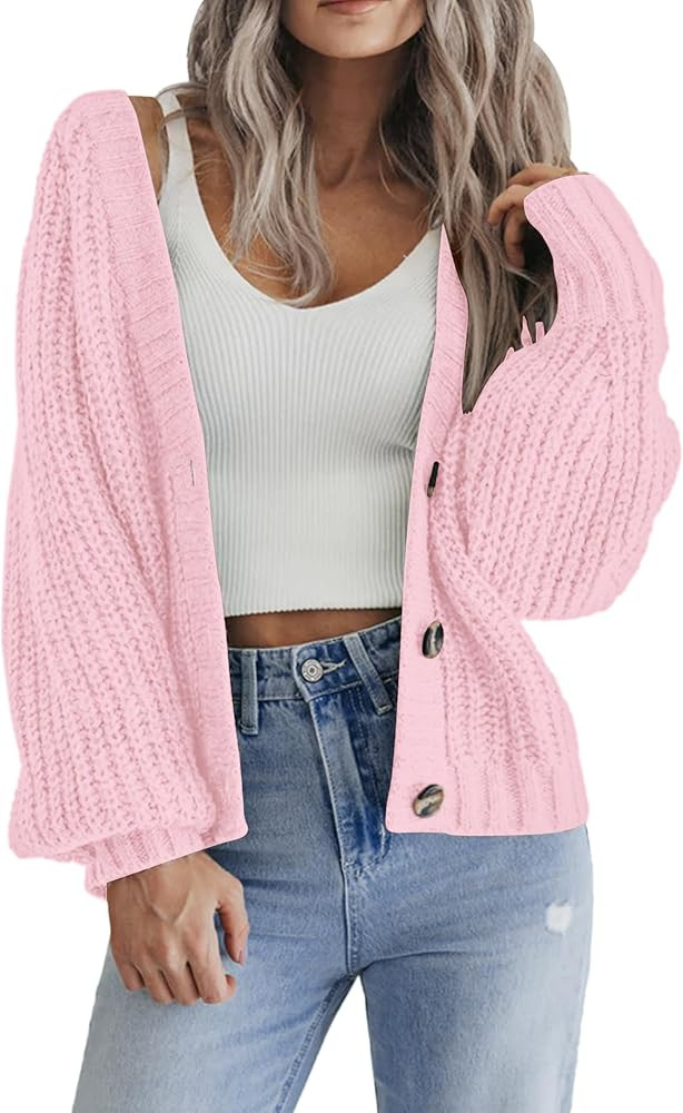 Zeagoo Women's 2026 Fall Chunky Knit Cardigans Open Front Long Sleeve V Neck Button Loose Cardiga... | Amazon (US)