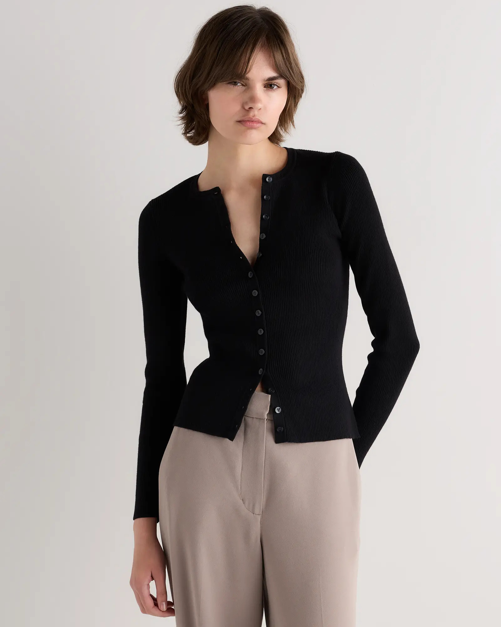 Cotton Cashmere Fitted Ribbed Cardigan | Quince