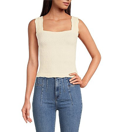 Free People Love Letter Jacquard Floral Square Neck Sleeveless Wide Strap Cami Top - M/L | Dillard's