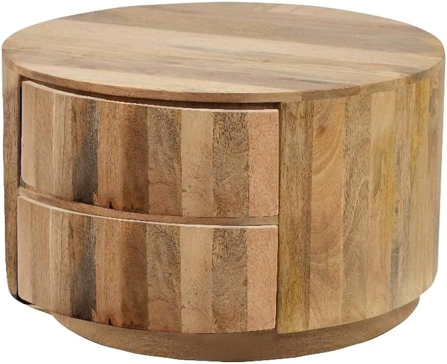Christa 2-Drawer Round Wood Coffee Table in Brown | Amazon (US)