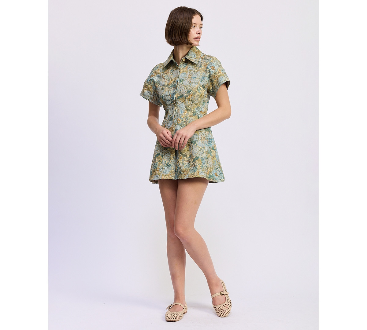 En Saison Women's Kenna Short-Sleeve Shirt Dress - Blue Teal Lemon | Macy's