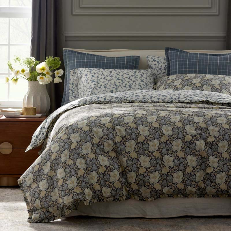 Tapestry Floral Reversible Garment Washed Cotton Percale Duvet Cover Set - Ivory Multi, King/Cal.... | The Company Store