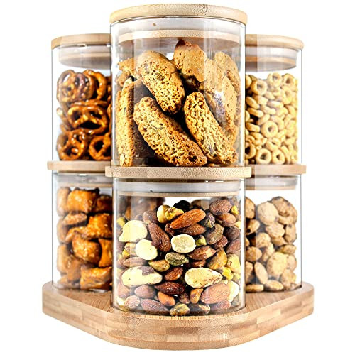 EcoEvo Glass Jars with Bamboo Lids (6 Pack of 16oz with Bamboo Tray), Glass Food Jars and Canisters Sets, Glass Food Storage Jars with Airtight Lids, Glass Canisters with lids, Glass Pantry Jars | Amazon (US)