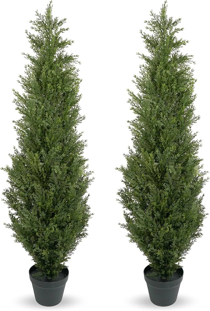 4ft - Set of Two Artificial Cedar Topiary Trees - Realistic Fake Tree – UV & Water Resistant fo... | Amazon (US)