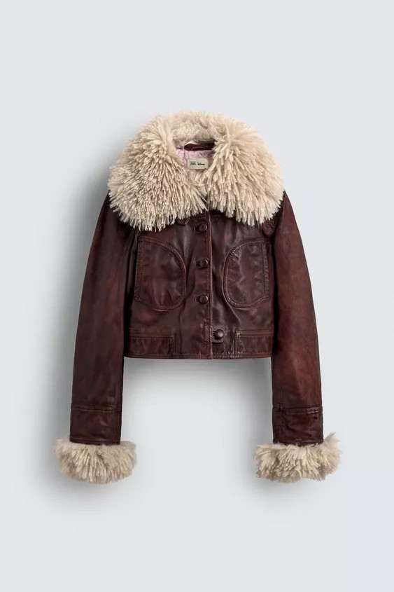 LEATHER JACKET WITH CONTRAST SHEEPSKIN HARRY LAMBERT FOR ZARA X DISNEY | Zara UK