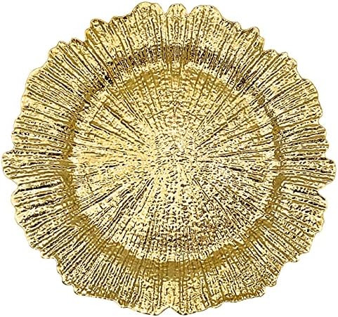Henilosson 13 inch Gold Charger Plates,Round Plastic Reef Plate Chargers for Dinner Plates,Weddin... | Amazon (US)