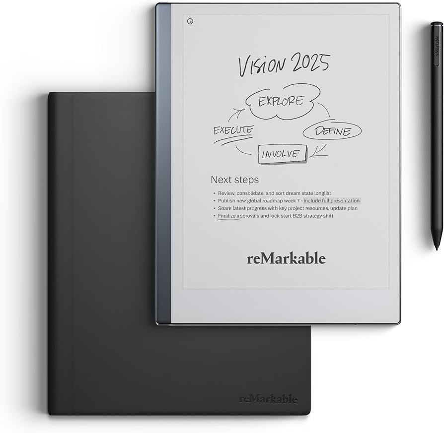 reMarkable Essentials Bundle - Leather Folio | reMarkable 2 Paper Tablet | Black and White 10.3''... | Amazon (US)