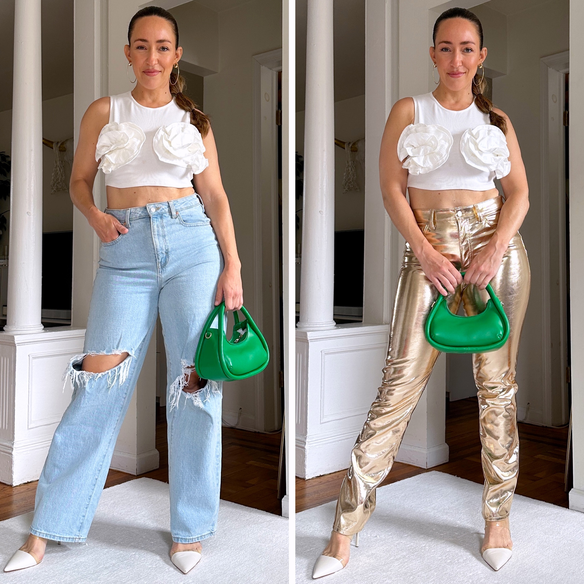 Gold pants size up! I also got the long length. 
Denim linked are the most similar I could find by same brand. They actually might be the same 

#LTKcurves