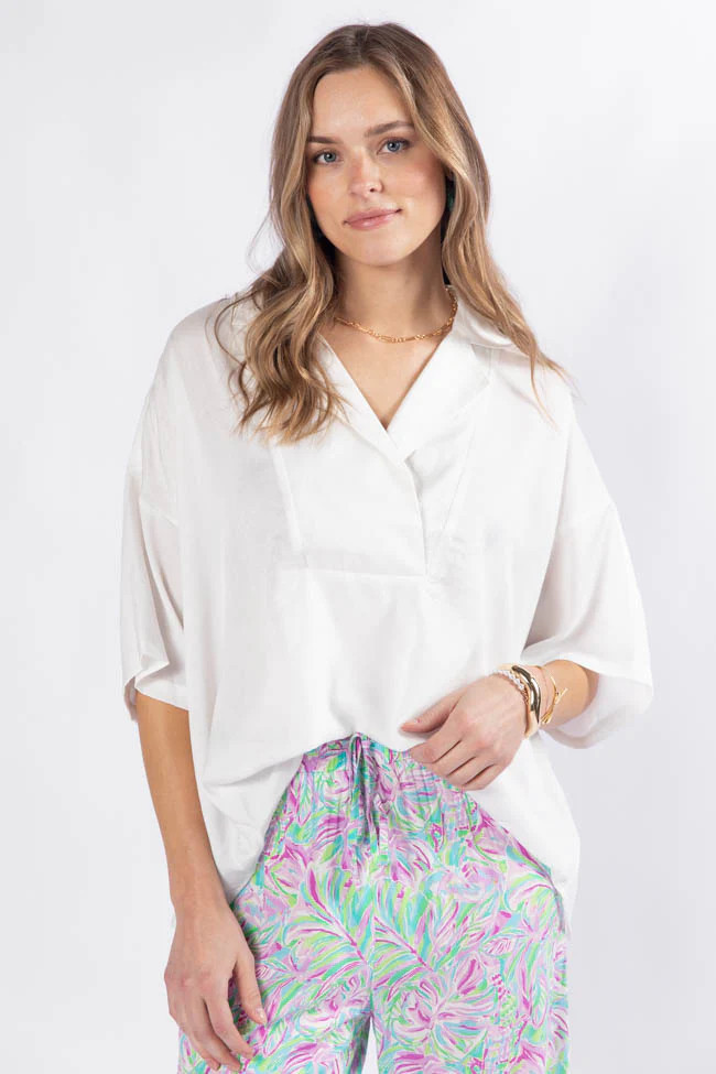 Dramatic Entrance Ivory Oversized Satin Collared Blouse FINAL SALE | Pink Lily