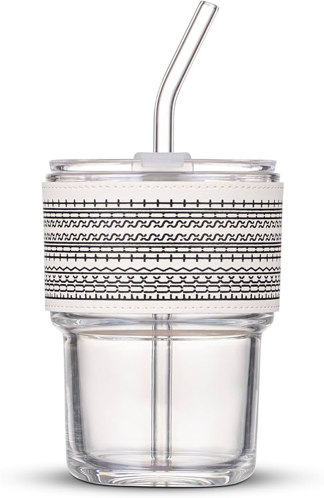 13oz/400ml Glass Water Tumbler with Straw and Lid Sealed Carry On Thick Wall Iced Coffee Cup Glas... | Amazon (US)
