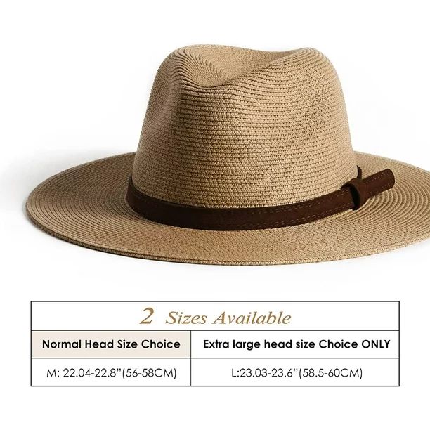 Panama Hat Sun Hats for Women Men Wide Brim Fedora Straw Beach Hat UV UPF 50- Khaki Brown- L | Walmart (US)