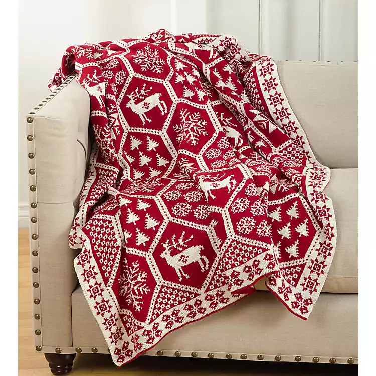 Red and White Geometric Christmas Throw Blanket | Kirkland's Home