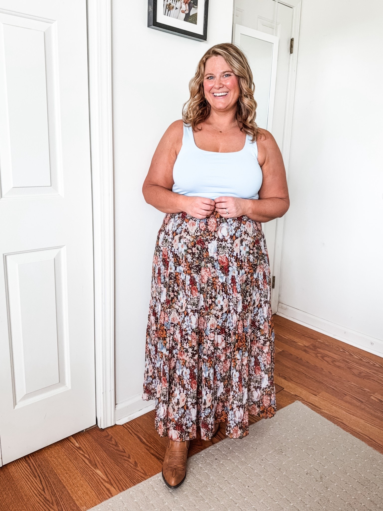 Country concert outfit idea - floral maxi skirt and a tank top.  Wearing a large in my tank and an XL in skirt  

#LTKSeasonal #LTKMidsize #LTKFindsUnder50