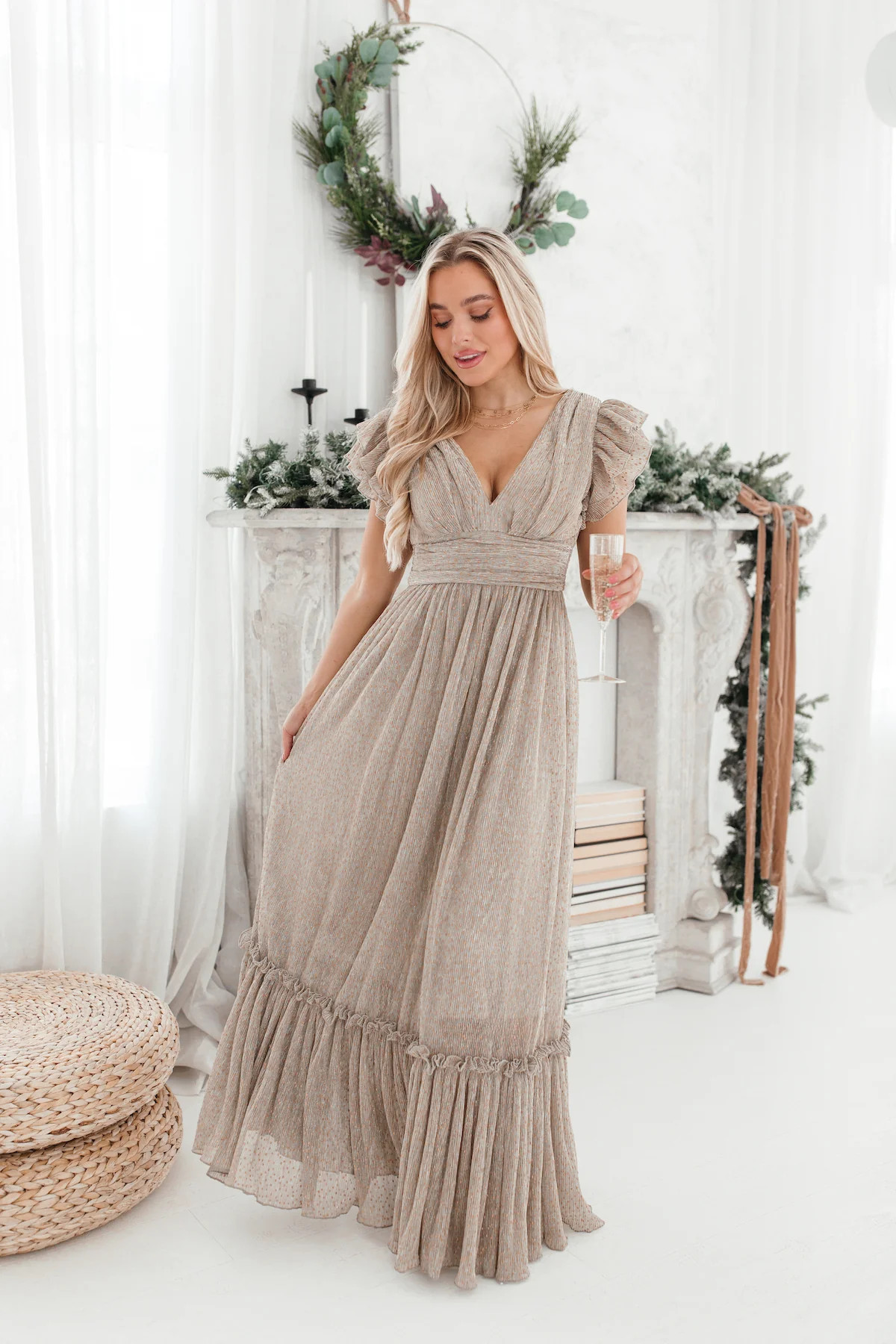 Natalie Metallic Plisse Maxi | The Post