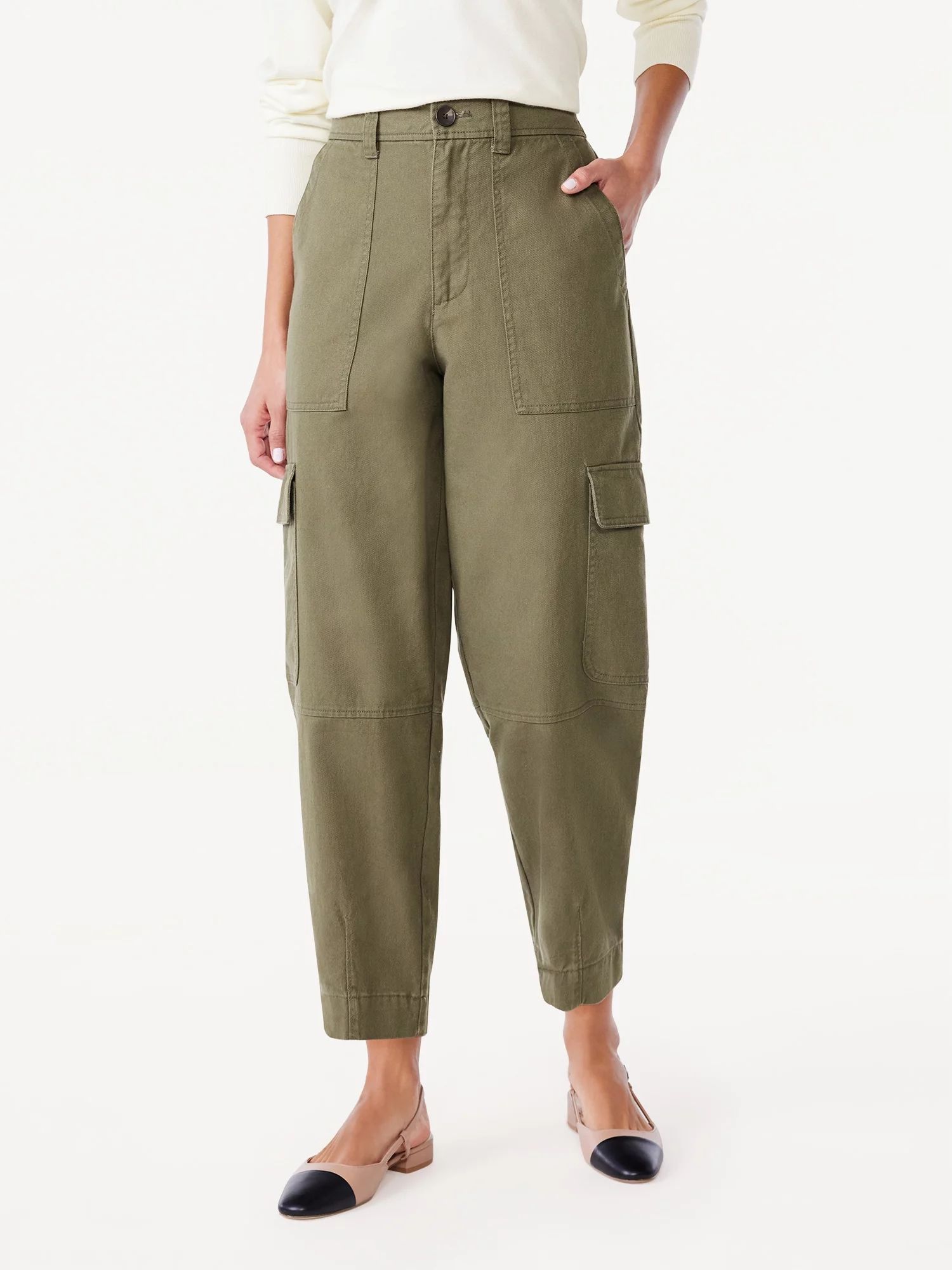 Free Assembly Women's High Rise Barrel Cargo Pants, 26” Inseam, Sizes 0-18 - Walmart.com | Walmart (US)