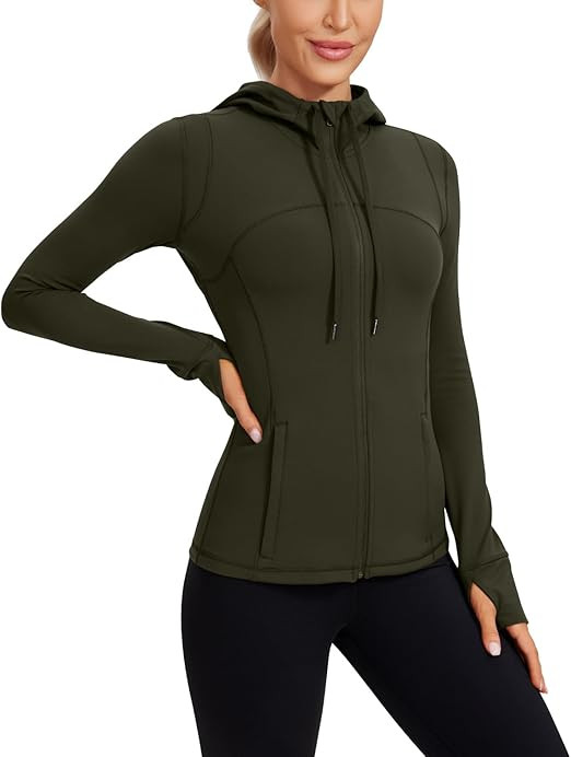 CRZ YOGA Butterluxe Hooded Athletic Jackets for Women - Full Zip Track Casual Tops with Thumb Hol... | Amazon (US)