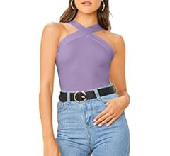 Verdusa Women's Casual Crisscross Sleeveless Form Fitting Tank Halter Top | Amazon (US)