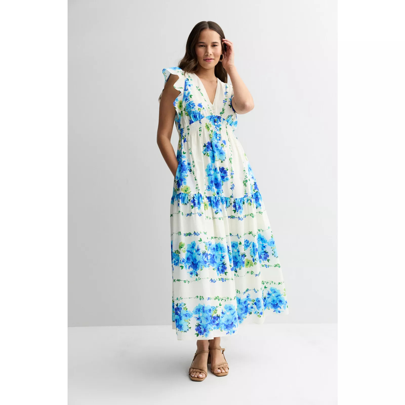 Women's Taylor Smocked Waist Flutter Sleeve Maxi Dress | Kohl's