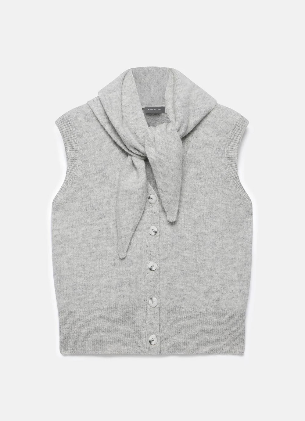 Grey Sleeveless Scarf Detail Knit Top | Mint Velvet