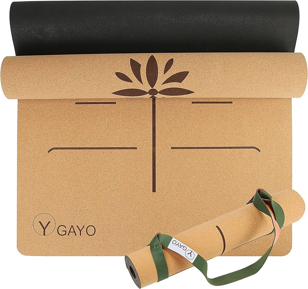 Y O Gayo Premium Yoga Cork Mat | 5mm Thick Natural Tree Rubber Base and Bigger Mat for Extra Supp... | Amazon (US)