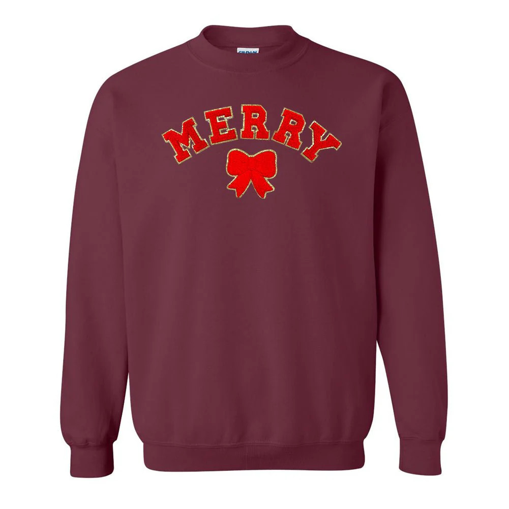 Red Merry Letter Patch Crewneck Sweatshirt | United Monograms