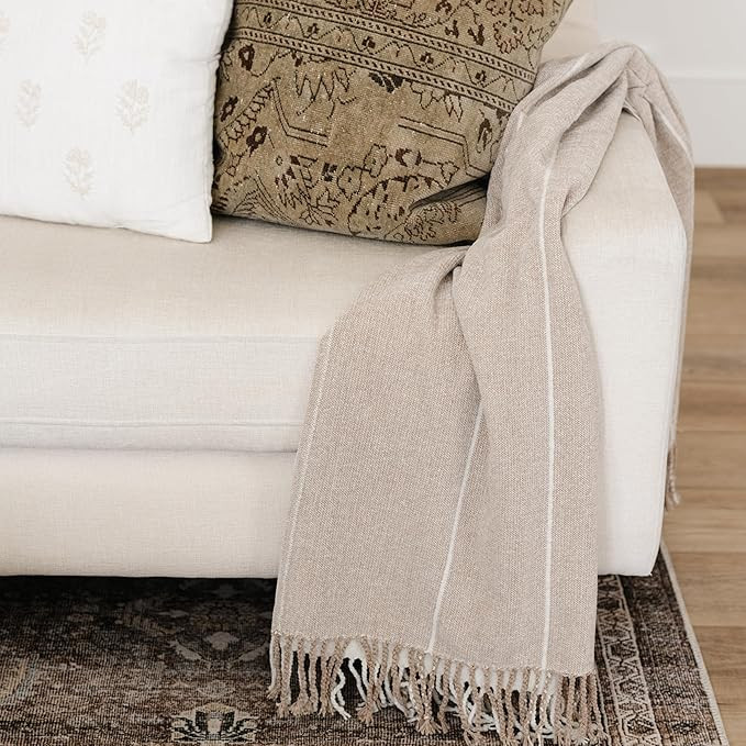 GRACED SOFT LUXURIES Chenille Fringe Throw Blanket | Soft, Fluffy, Cozy Decorative Striped Boho B... | Amazon (US)