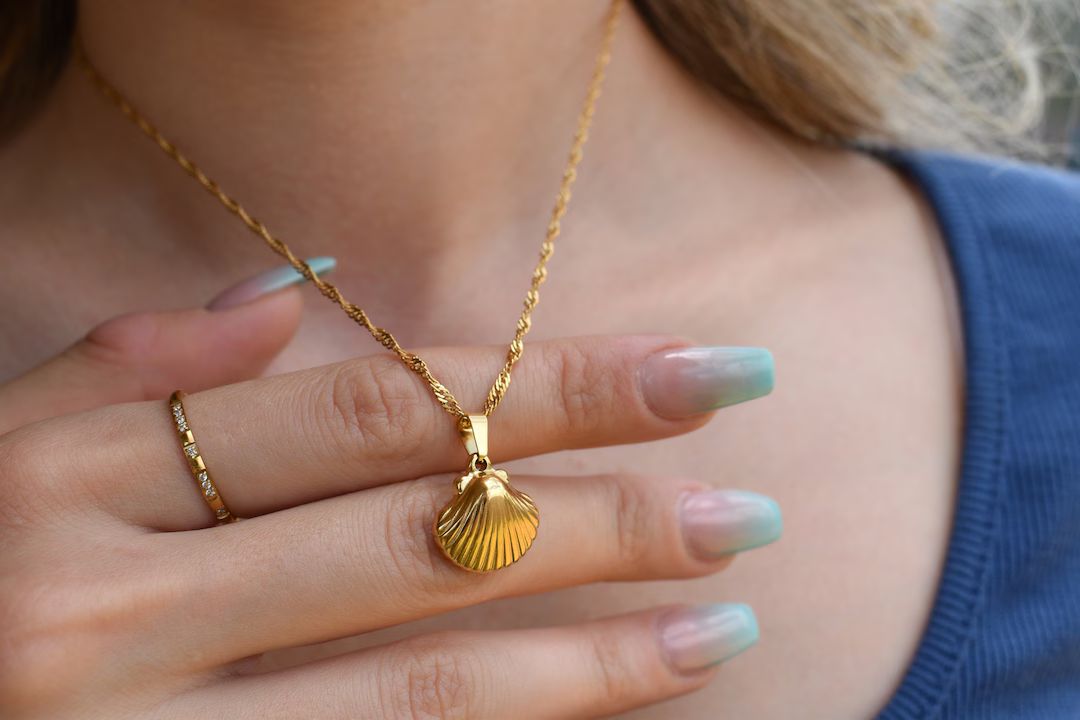 Gold Filled Seashell Necklace Seashell Earrings Pendant Sea - Etsy | Etsy (US)