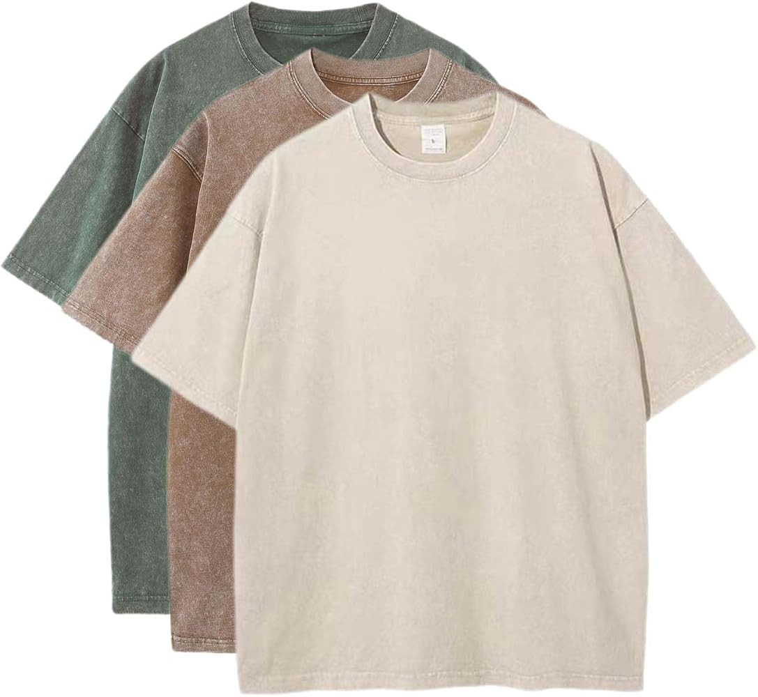 3 Pcs Oversized T-Shirts Heavy Cotton Washed Summer Vintage Tee Loose Fit Short Sleeve Casual Shi... | Amazon (US)