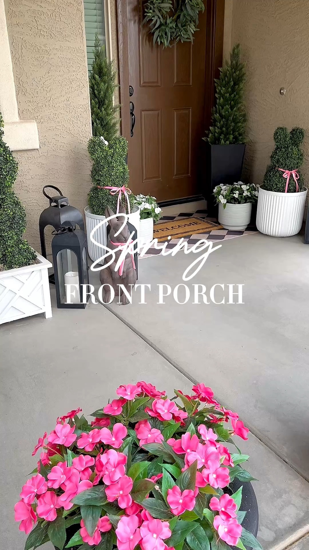 Spring front porch!🐰

Follow@lifeinmyarizonahome on Instagram for more ideas and inspiration. 

I created a welcoming entryway with some greenery, pink and white flowers, and a few bunnies.  All this adds the perfect touch for spring!

#frontporch #springporch #easterdecor #homedecor 

#LTKSeasonal #LTKHome