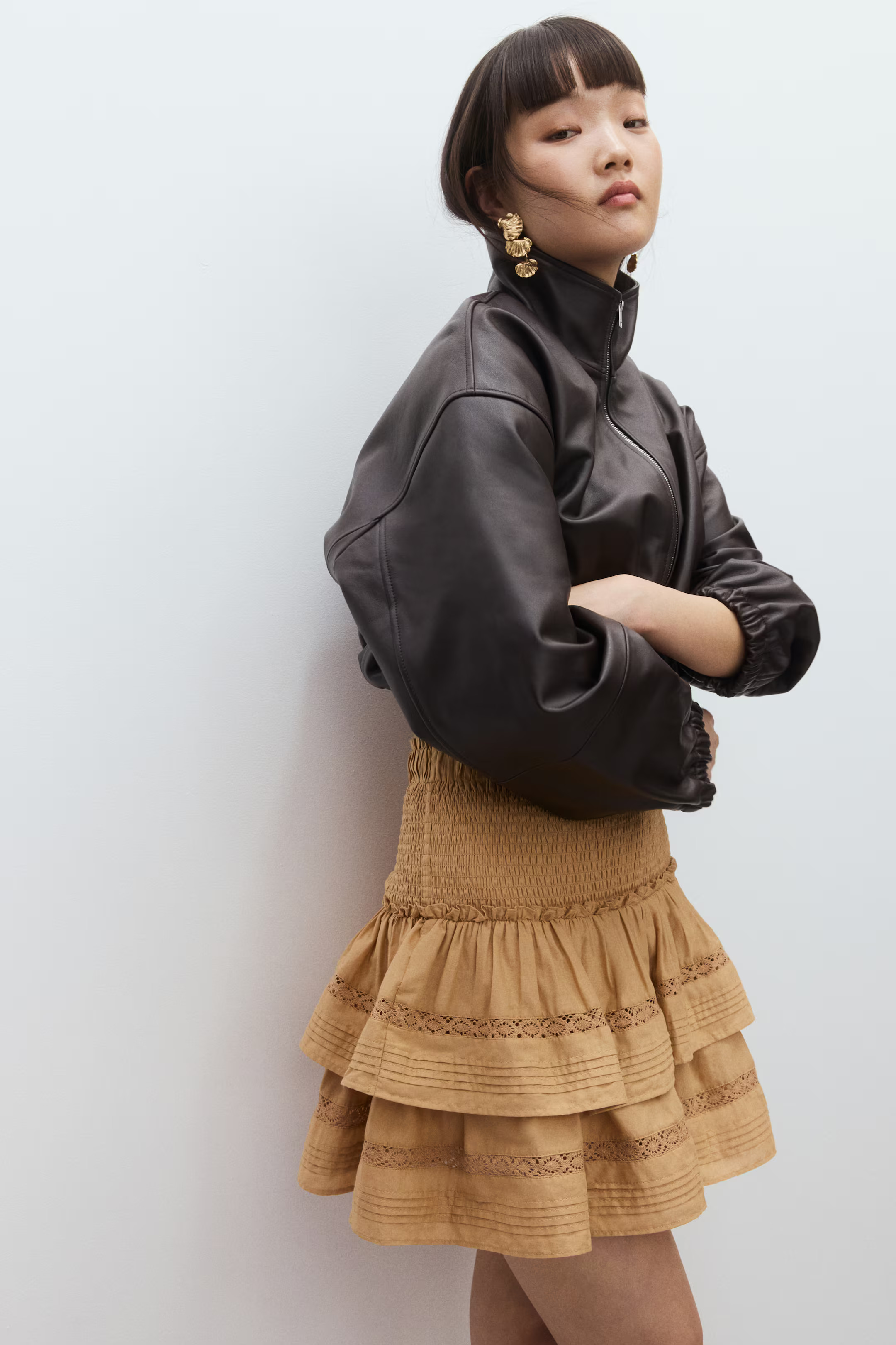 Lace-Inset Tiered Skirt - Beige - Ladies | H&M US | H&M (US + CA)