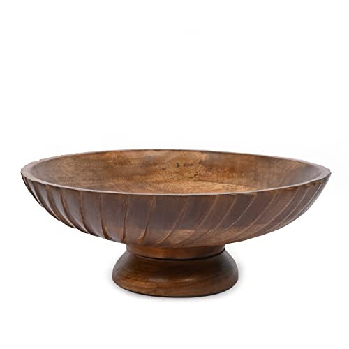 EDHAS Mango Wood Decorative Wooden Bowl Hand Carved Home Decor for Dining Table Center, Living Room, Kitchen Décor (12" x 12' x 4.75") | Amazon (US)