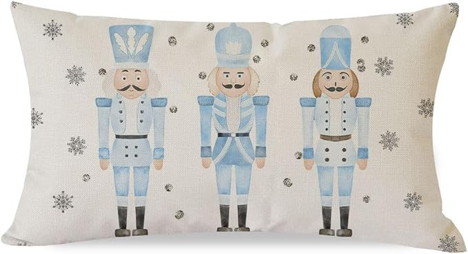 PANDICORN Christmas Throw Pillow Cover 12x20 Inch Blue and White Nutcracker Christmas Decor Grand... | Amazon (US)