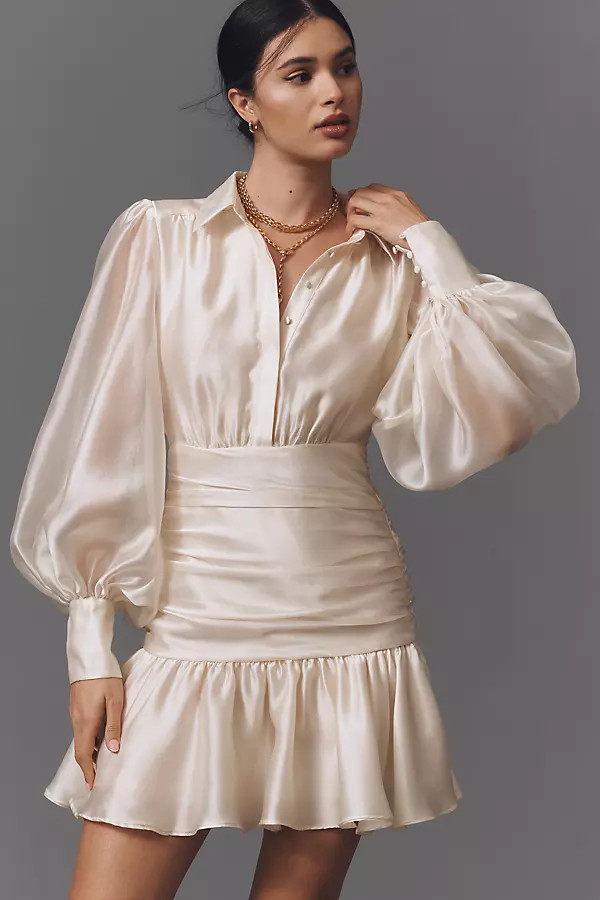 Bardot Milani Drop-Waist Organza Mini Shirt Dress | Anthropologie (US)