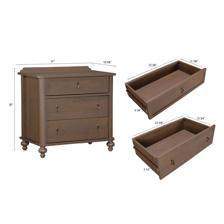 My Texas House Hartwell 3 Drawer Nightstand with USB, Heritage Oak | Walmart (US)