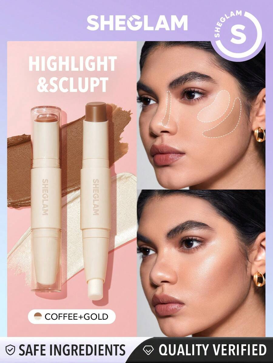 SHEGLAM Color & Sculpt Stick - Coffee & Gold  Contour Dual Head Highly Pigmented Non-Fading Dual... | SHEIN