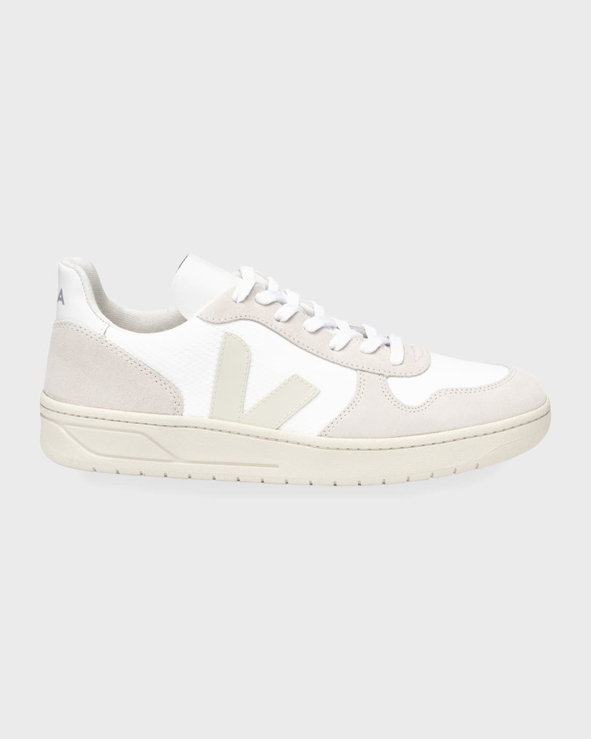 V-10 Mixed Leather Low-Top Court Sneakers | Neiman Marcus