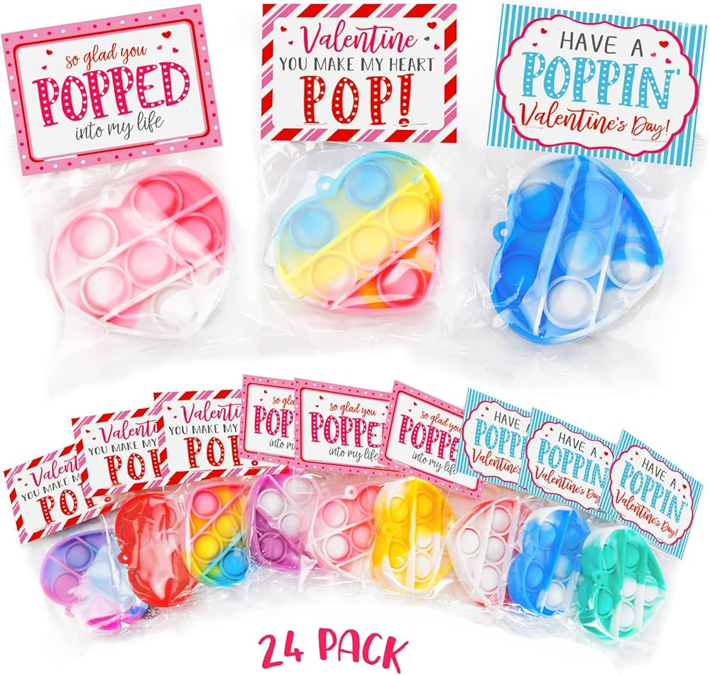 Valentines Day Cards for Kids - Valentines Day Gifts for Kids - 24 Mini Heart Pop Fidget Toys Bul... | Amazon (US)