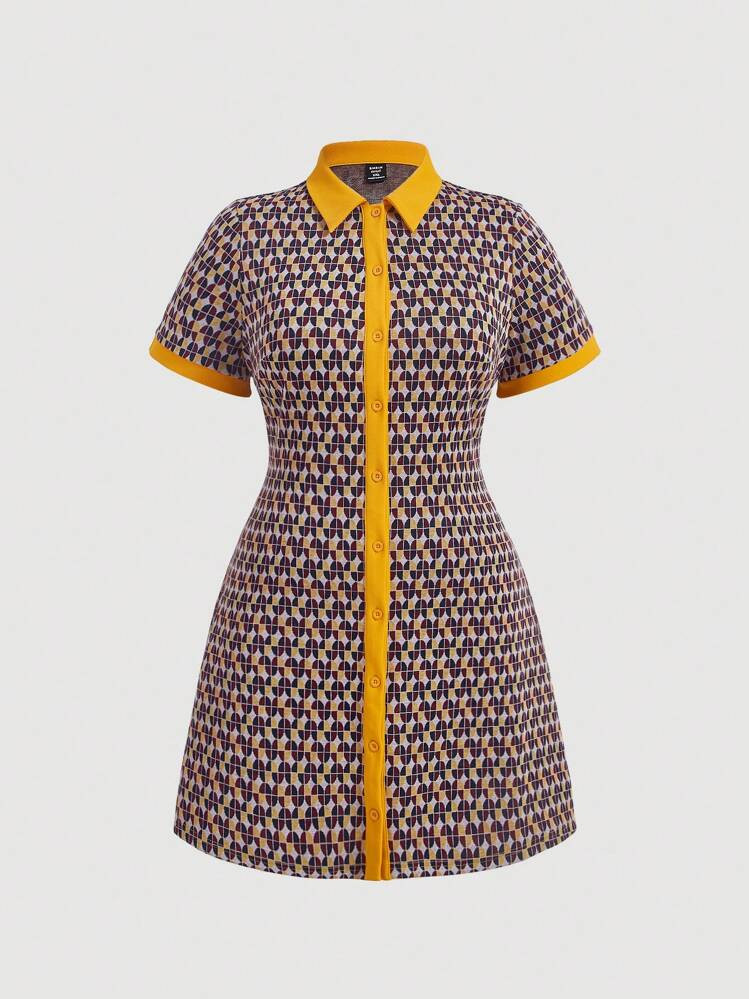 SHEIN MOD Plus Allover Print Contrast Trim Dress For Summer | SHEIN