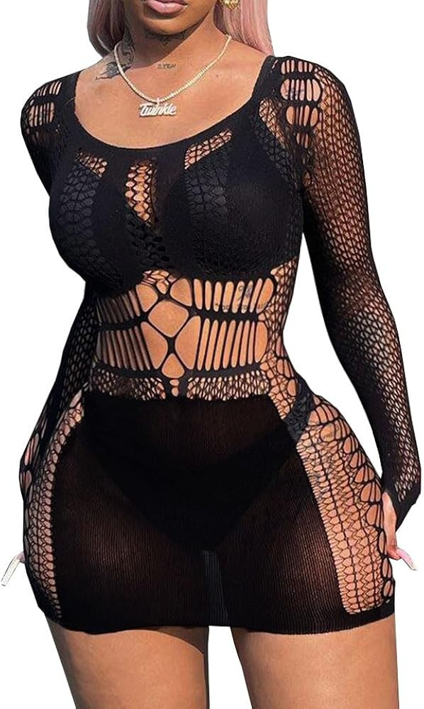XIUSEMY Womens Lingerie Dress Sexy Babydoll Bodycon Fishnet Dress One Piece Mesh Teddy Fishnet Ch... | Amazon (US)
