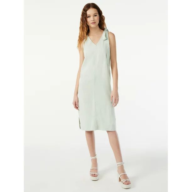 Free Assembly Women's V-Neck Dress with Tie Strap - Walmart.com | Walmart (US)